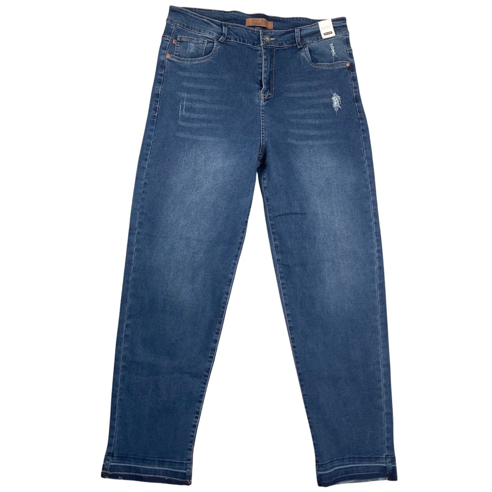 Judy Blue Jeans Women XLarge 32W 29L Raw Hem Blue High Waist Distressed Cropped